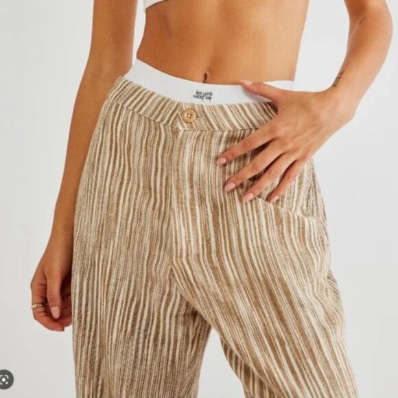 FREE PEOPLE WOMEN BROWN MARTA YARN DYE STRIPE TROUSERS KNIT PANTS SIZE 28 COTTON - Picture 3 of 11